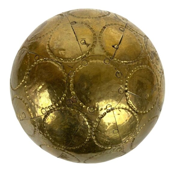 Brass Wrapped Wood Decorative Balls Set of 4 Handmade Vase Bowl Filler India - Picture 4 of 8